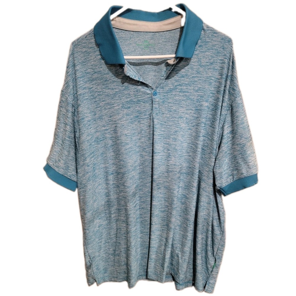 Mio Marino Mens 3XL Performance Golf Polo Shirt Heather Teal Blue Stretch